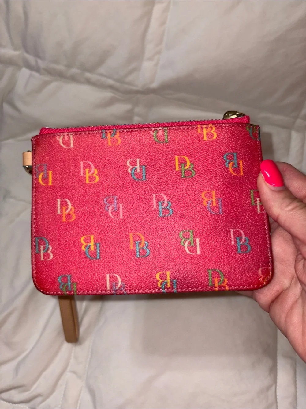 Vintage Dooney & Bourke Y2K Pink Rainbow Monogram Wristlet Coin Purse with Charm